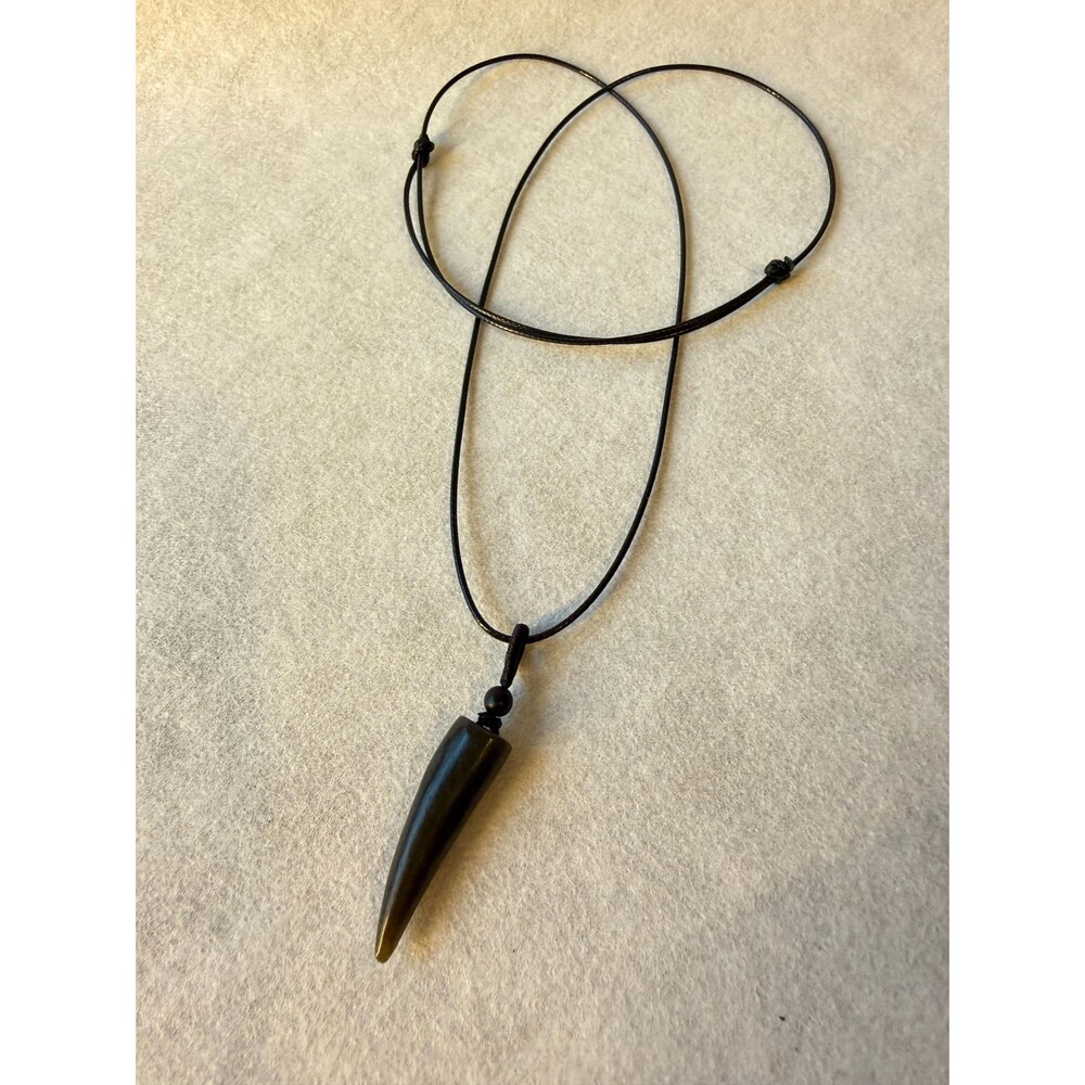 Natural Jade Wolf Tooth Pendant Necklace Dark brown Jade Fang Amulet Adjustable
